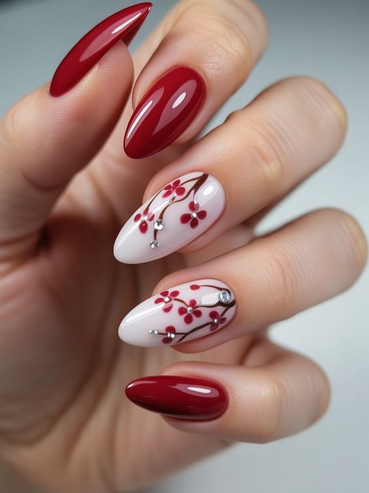 Cherry Blossom Pink Florals Short Nail Designs